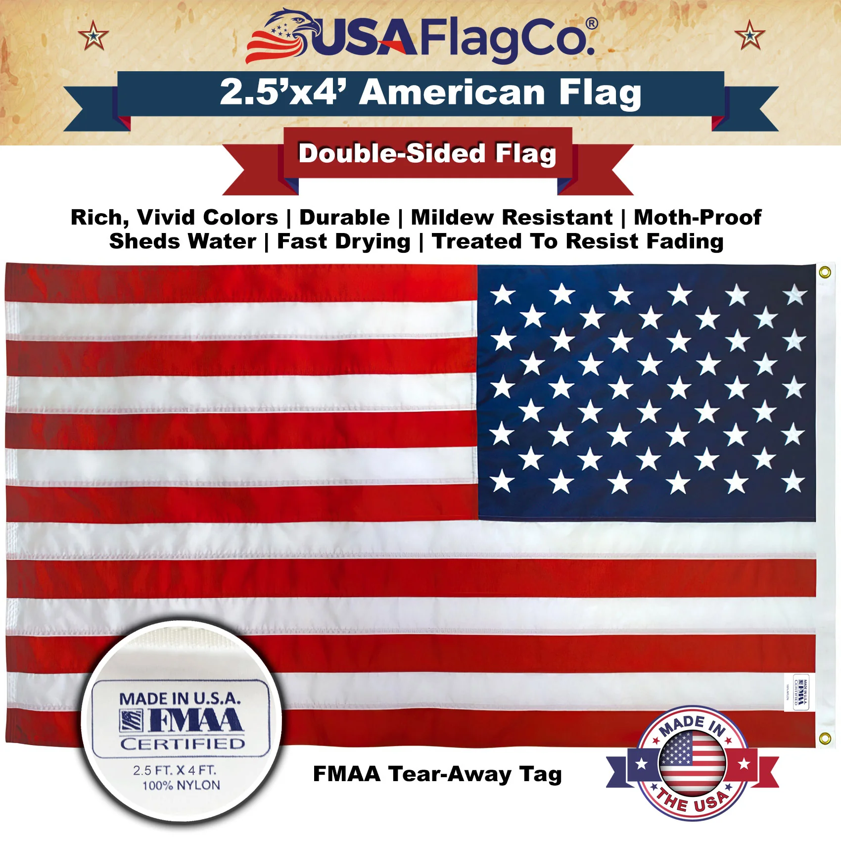 American Flag 2.5x4 Made in USA – Solar Shield Nylon - Image 5