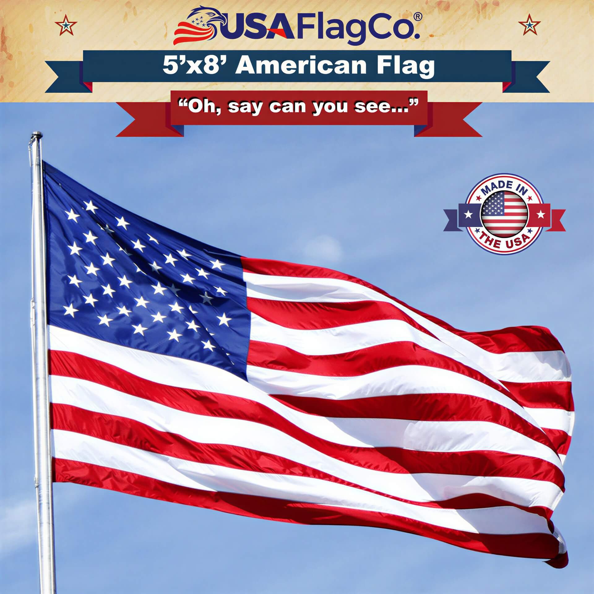 American Flag 5x8 Made in USA – Solar Shield Nylon - Image 3