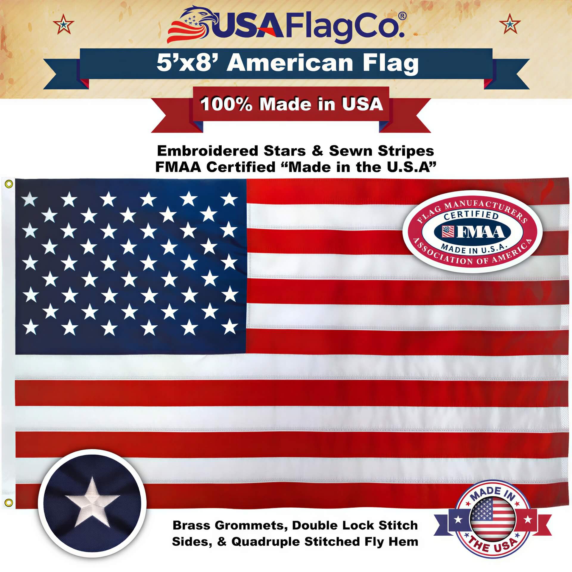 American Flag 5x8 Made in USA – Solar Shield Nylon - Image 4