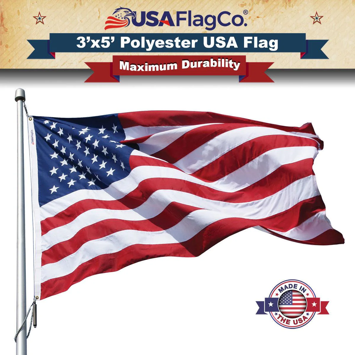 Polyester American Flag 3x5 ft Made in USA – Heavy Duty 2-Ply - Image 8