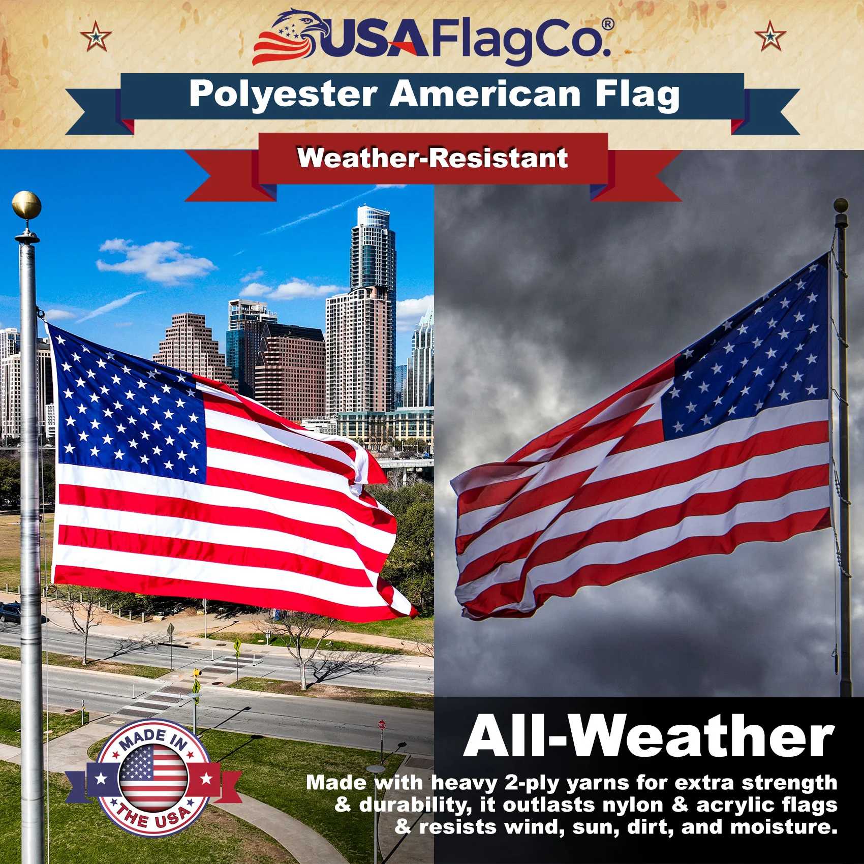 Polyester American Flag 3x5 ft Made in USA – Heavy Duty 2-Ply - Image 4