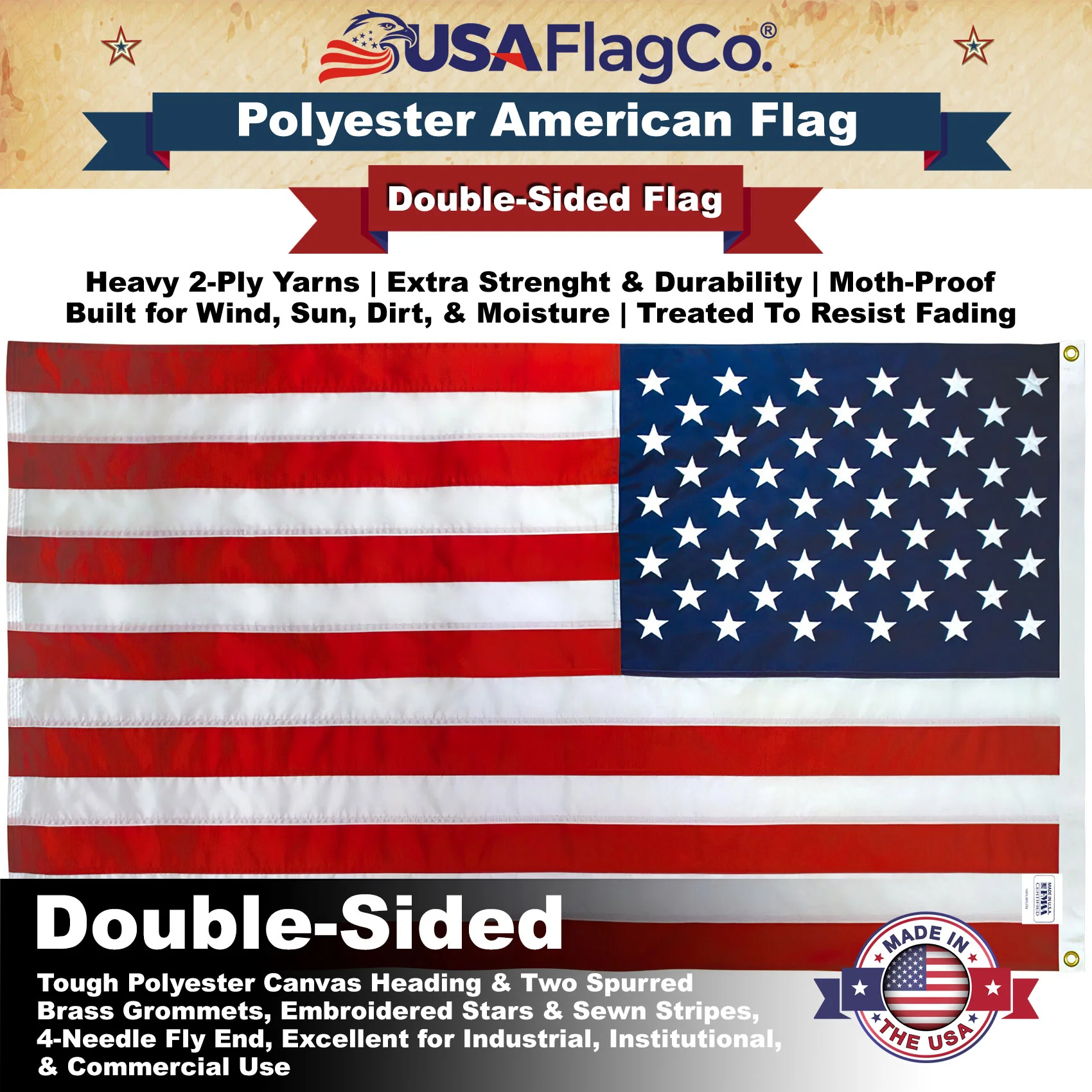 Polyester American Flag 3x5 ft Made in USA – Heavy Duty 2-Ply - Image 6