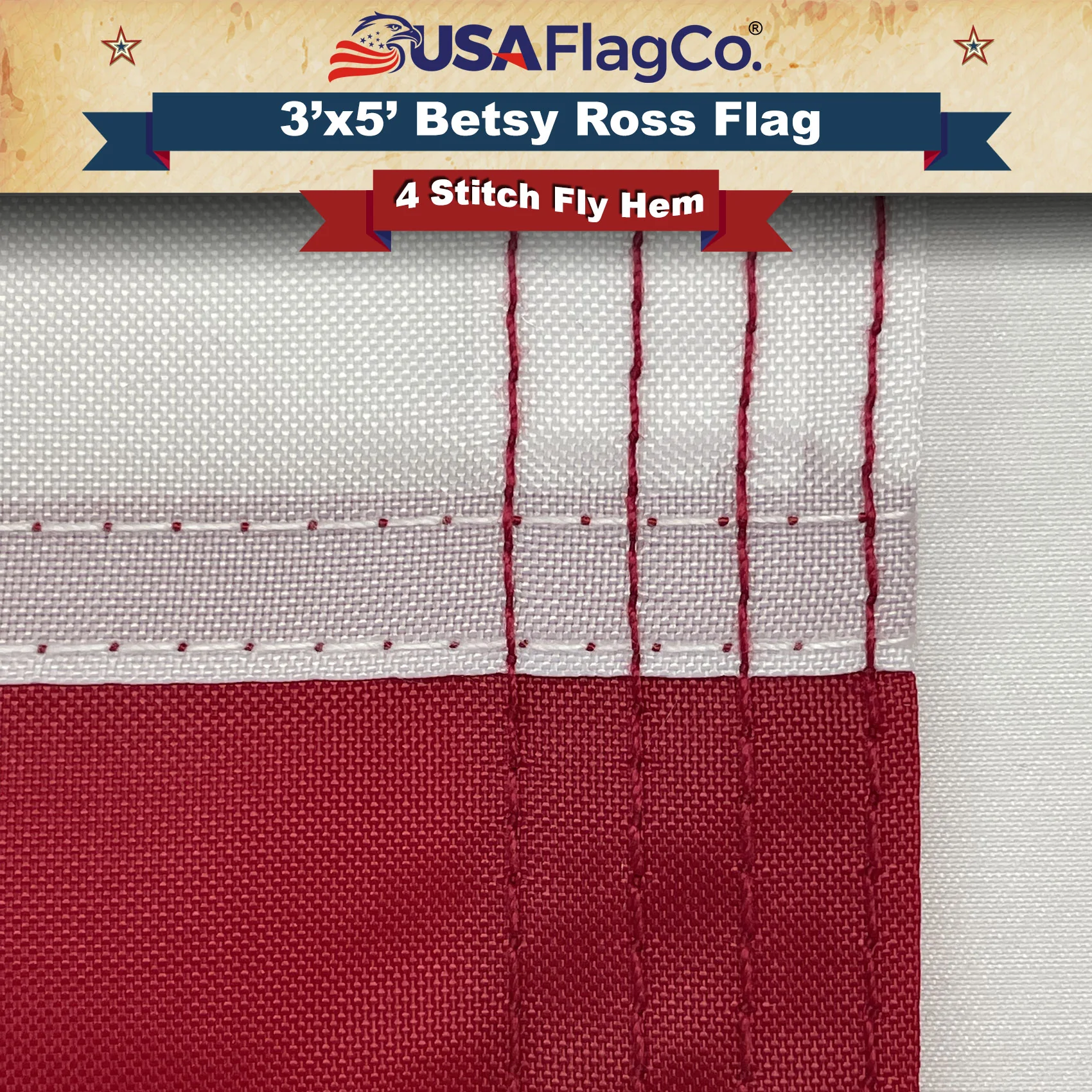 Traditional Betsy Ross Flag (3x5 foot) Embroidered Stars & Sewn Stripes - Image 7